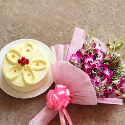 Dad's Magic: A Gift Combo of 6 Orchids and 0.5 Kg Butterscotch Cake Dad's Magic: A Gift Combo of 6 Orchids and 0.5 Kg Butterscotch Cake
