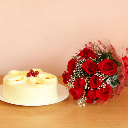 Blooming Butterscotch: A Gift Combo of 10 Red Roses and 0.5 Kg Butterscotch Cake Blooming Butterscotch: A Gift Combo of 10 Red Roses and 0.5 Kg Butterscotch Cake