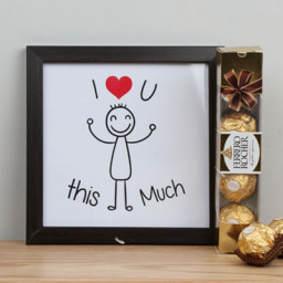 Sweet table top combo: A Gift Combo of 1 I Love U Table Top and 4 pcs Ferrero Rocher Chocolates
