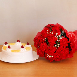 Perfect Expression: A Gift Combo of 12 Red Carnations and 0.5 Kg Pineapple Cake Perfect Expression: A Gift Combo of 12 Red Carnations and 0.5 Kg Pineapple Cake