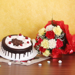 A Pair of Joy: A Gift Combo of 12 Mix Carnations and 0.5 Kg Blackforest Cake A Pair of Joy: A Gift Combo of 12 Mix Carnations and 0.5 Kg Blackforest Cake