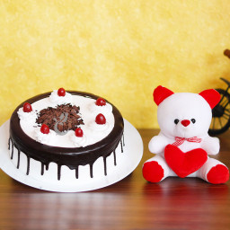 Messenger of Love: A Gift Combo of 6 Inch Teddy and 0.5 Kg Black Forest Cake Messenger of Love: A Gift Combo of 6 Inch Teddy and 0.5 Kg Black Forest Cake