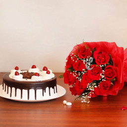 The Perfect Rhythm: A Gift Combo of 12 Red Roses and 0.5 Kg Black Forest Cake The Perfect Rhythm: A Gift Combo of 12 Red Roses and 0.5 Kg Black Forest Cake