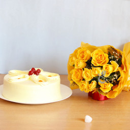 Friendship Goals: A Gift Combo of 12 Yellow Roses and 0.5 Kg Butterscotch Cake Friendship Goals: A Gift Combo of 12 Yellow Roses and 0.5 Kg Butterscotch Cake