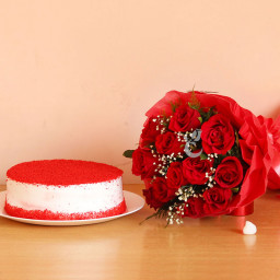Paint The Town Red: A Gift Combo of 12 Red Roses and 0.5 Kg Red Velvet Cake Paint The Town Red: A Gift Combo of 12 Red Roses and 0.5 Kg Red Velvet Cake