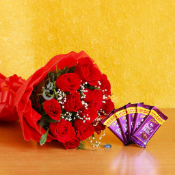 Truly and Deeply: A Gift Combo of 10 Red Roses and 5 Dairy Milk Chocolates Truly and Deeply: A Gift Combo of 10 Red Roses and 5 Dairy Milk Chocolates