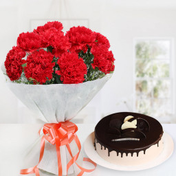 Carnation Combo: A Gift Combo of 12 Red Carnations and 0.5 Kg Chocolate Cake Carnation Combo: A Gift Combo of 12 Red Carnations and 0.5 Kg Chocolate Cake