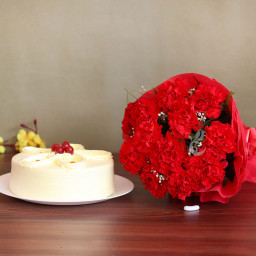 Magic of Love: A Gift Combo of 12 Carnations and 0.5 Kg Butterscotch Cake Magic of Love: A Gift Combo of 12 Carnations and 0.5 Kg Butterscotch Cake